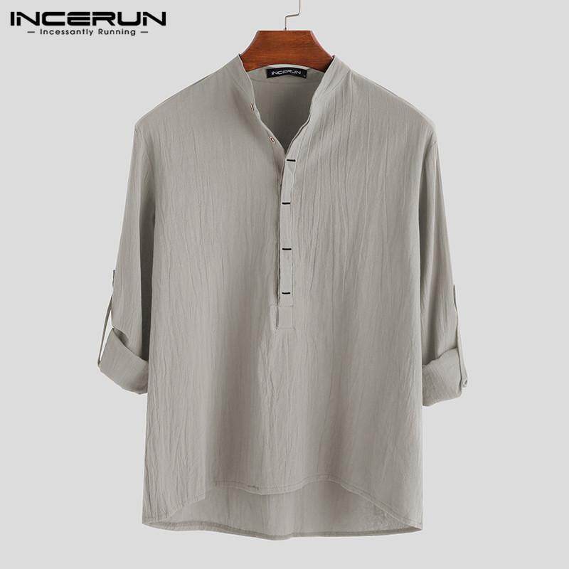 Medussa INCERUN Mens Linen Fitted Henley T-shirt Top Long Sleeve Casual Smart Shirts