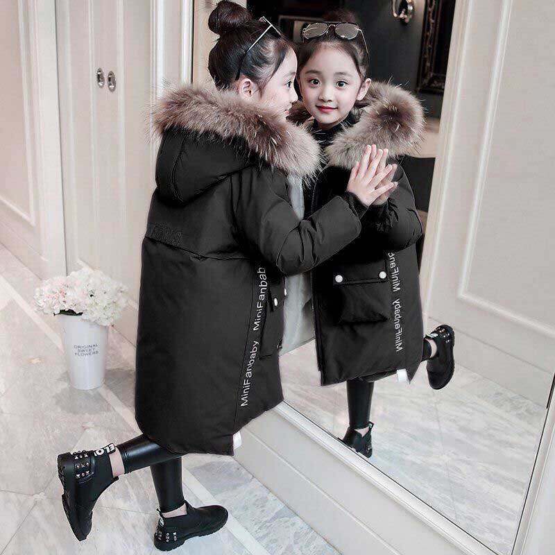 2023 Girl Clothes Winter Down Jacket Kids Warm Thicken Hooded Big Fur Collar Parka Coats Outwear -30 Degrees Girls Long Clothing