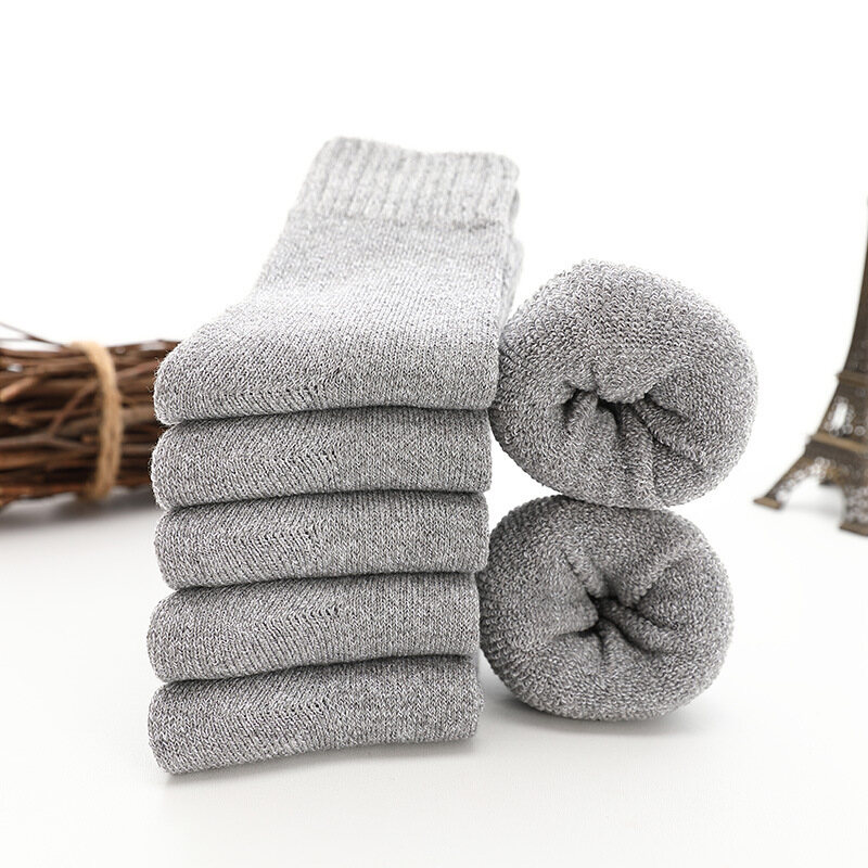 Winter Men's Merino Wool Socks Super Thick Warm High Quality Harajuku Simple Solid Color Snow Casual Antifreeze Cashmere Socks