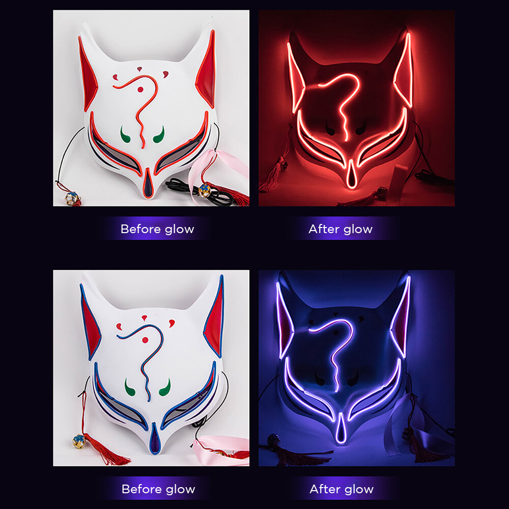 Party Fox Cosplay LED EDC Rave Kitsune Halloween Lighted