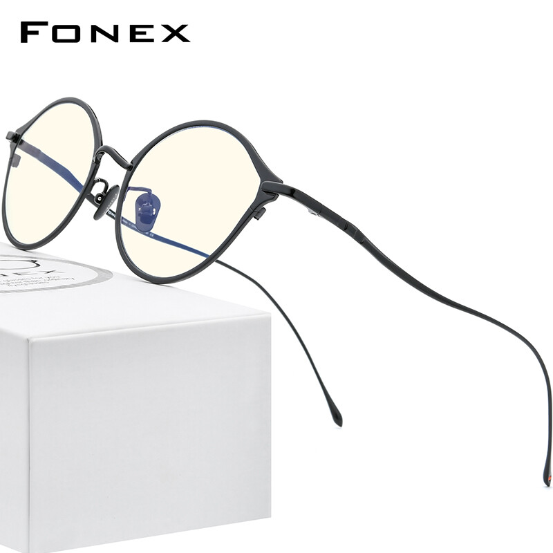 FONEX Titanium Anti Blue Light Glasses for Women and Men Retro Round UV Filter Eyestrain Radiation Rays Bluelight Blocking Eye Protection Computer Gaming Eyeglasses Singapore Branded FAB012