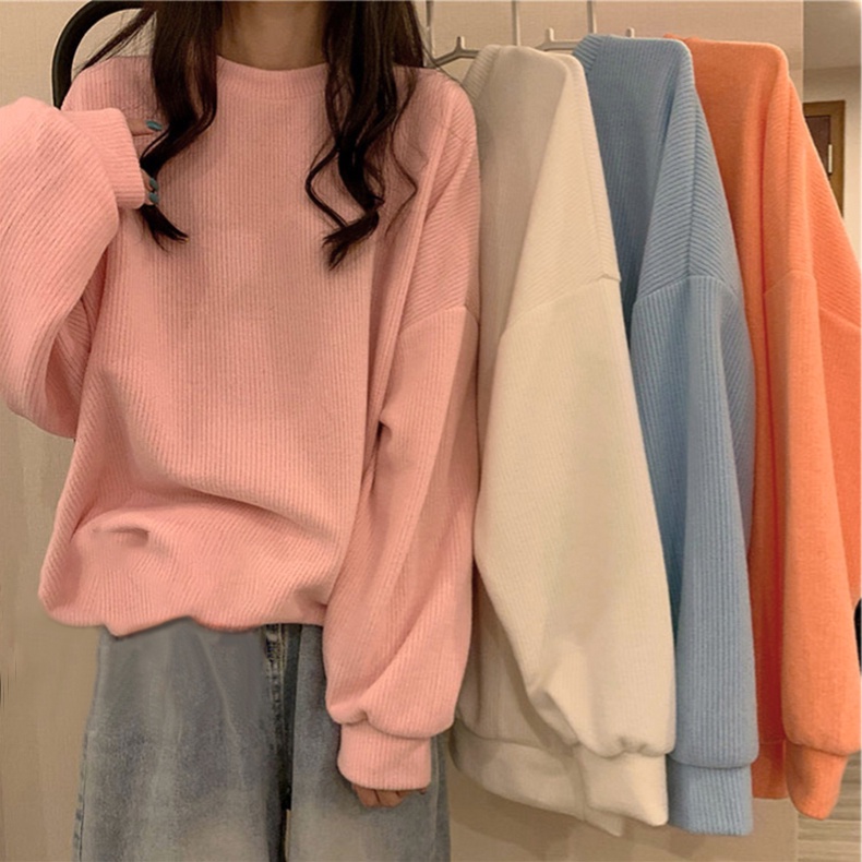 บริสุทธิ์เกาหลีสีบางเสื้อกันหนาวผู้หญิงฤดูใบไม้ร่วงเรียบง่ายแขนยาวเสื้อ ...