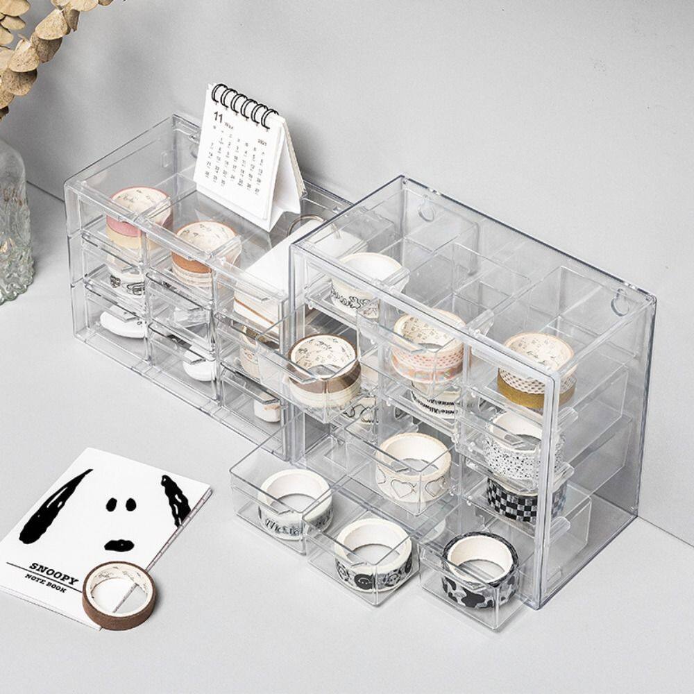 BUBLER Waterproof Stackable Storage Cabinet Cosmetics Earphone Makeup Container Sundries Desktop Storage Drawer Drawer Storage Box Stationery Organizer Transparent Storage Box