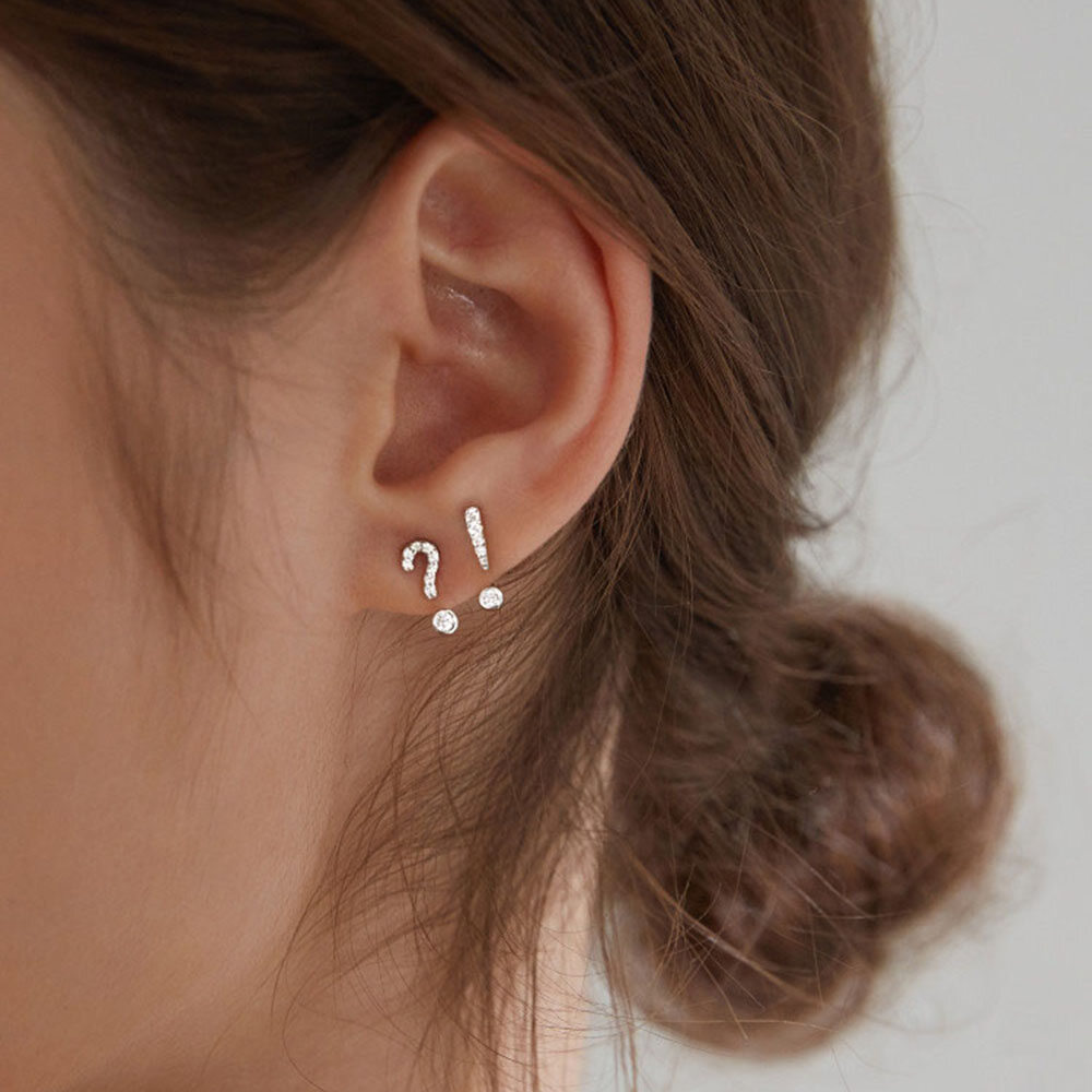 Silver Needle Creative Question Exclamation Mark Symbol Crystal Rhinestone Tiny Gift For Women Daily Jewelry Stud Earrings Ear Studs