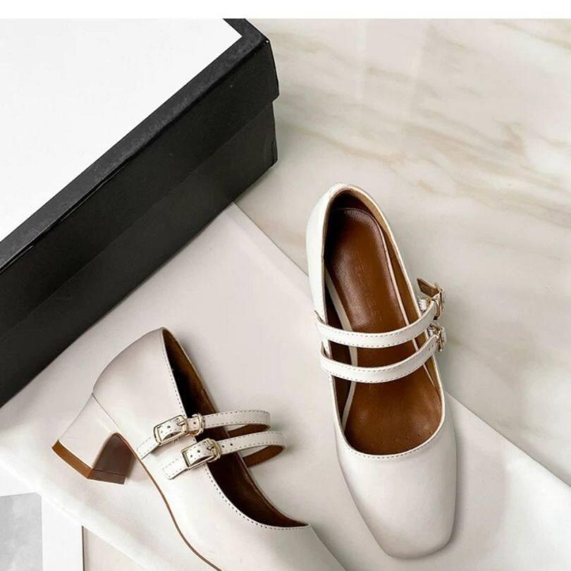 RLB969 Hepburn Mary Jane Giày Nữ Hoài Cổ 2020 Mùa Thu Mới Giữa Gót Miệng Nông Khóa Pháp Gót Dày Duy Nhất Giày Phụ Nữ giá rẻ