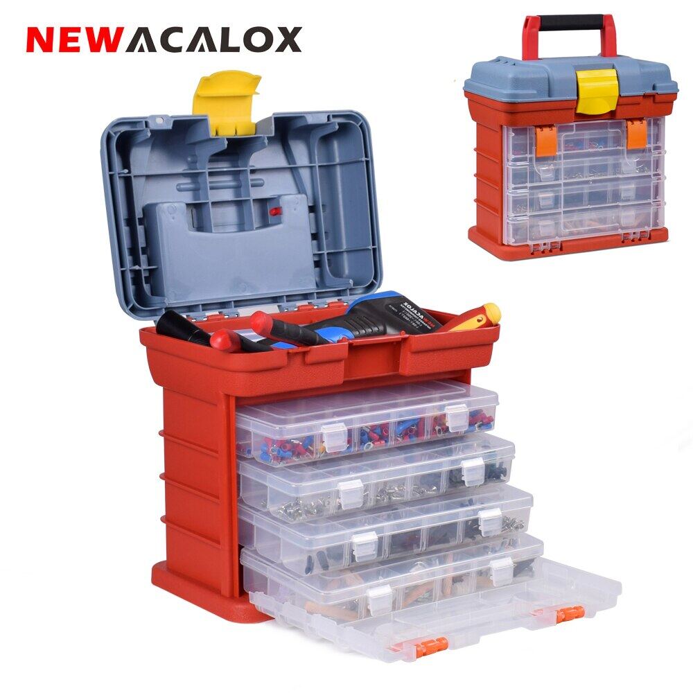 NEWACALOX Double-layer Tool Box Portable Multi-Function Home Large Hardware Box 