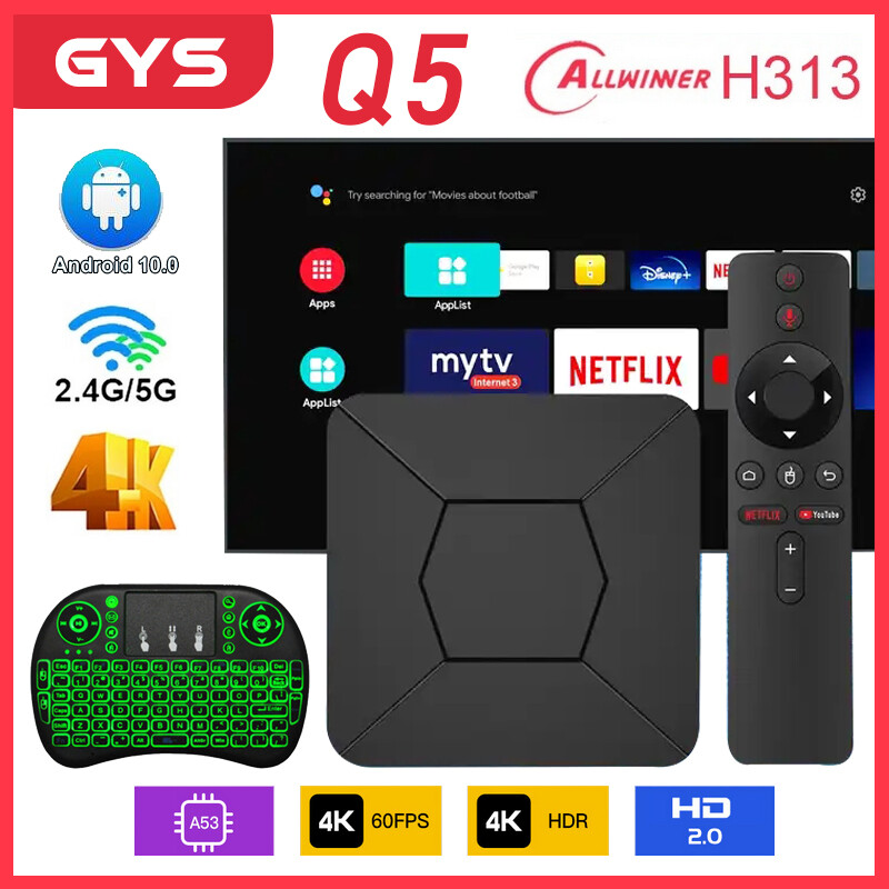 2023 new q5 tv box 4k 2gb 8gb dual wifi tv box quad core android 10.0 set top box allwinner h313 with voice remote control
