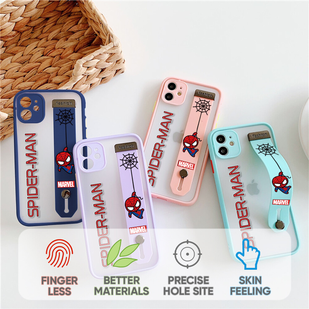 (With Wristband)Hontinga Casing Case For Samsung Galaxy Note10 Note 10 Plus Case Shockproof Marvel Spider-Man Cartoon Transparent Phone Case Soft Edge Full Lens Camera Protector Back Cover Hard Case For Boys