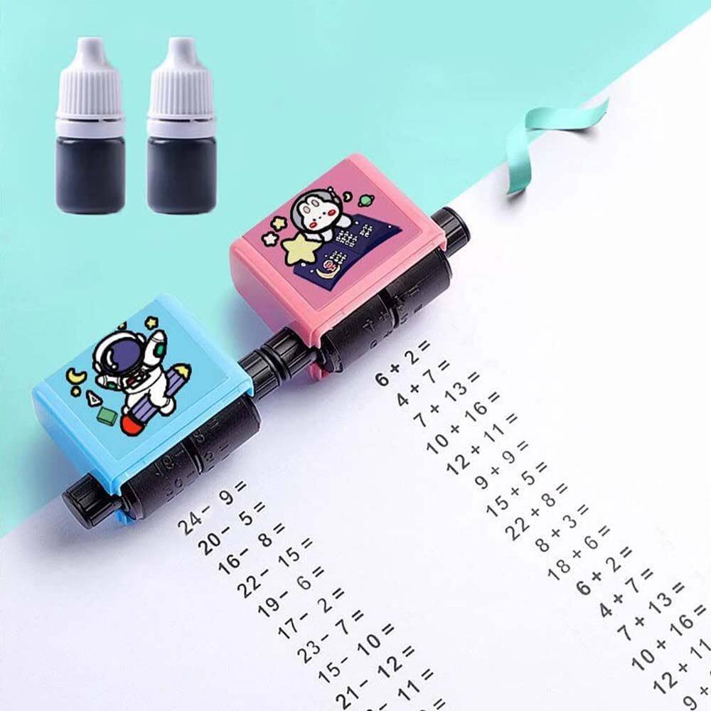 MMLUCK Student Refill Ink Self-Inking Roller Glue Stick Practice Chapter Arithmetic Roller Stamps Addition Subtraction Seal Math Teaching Addition Subtraction Stamps
