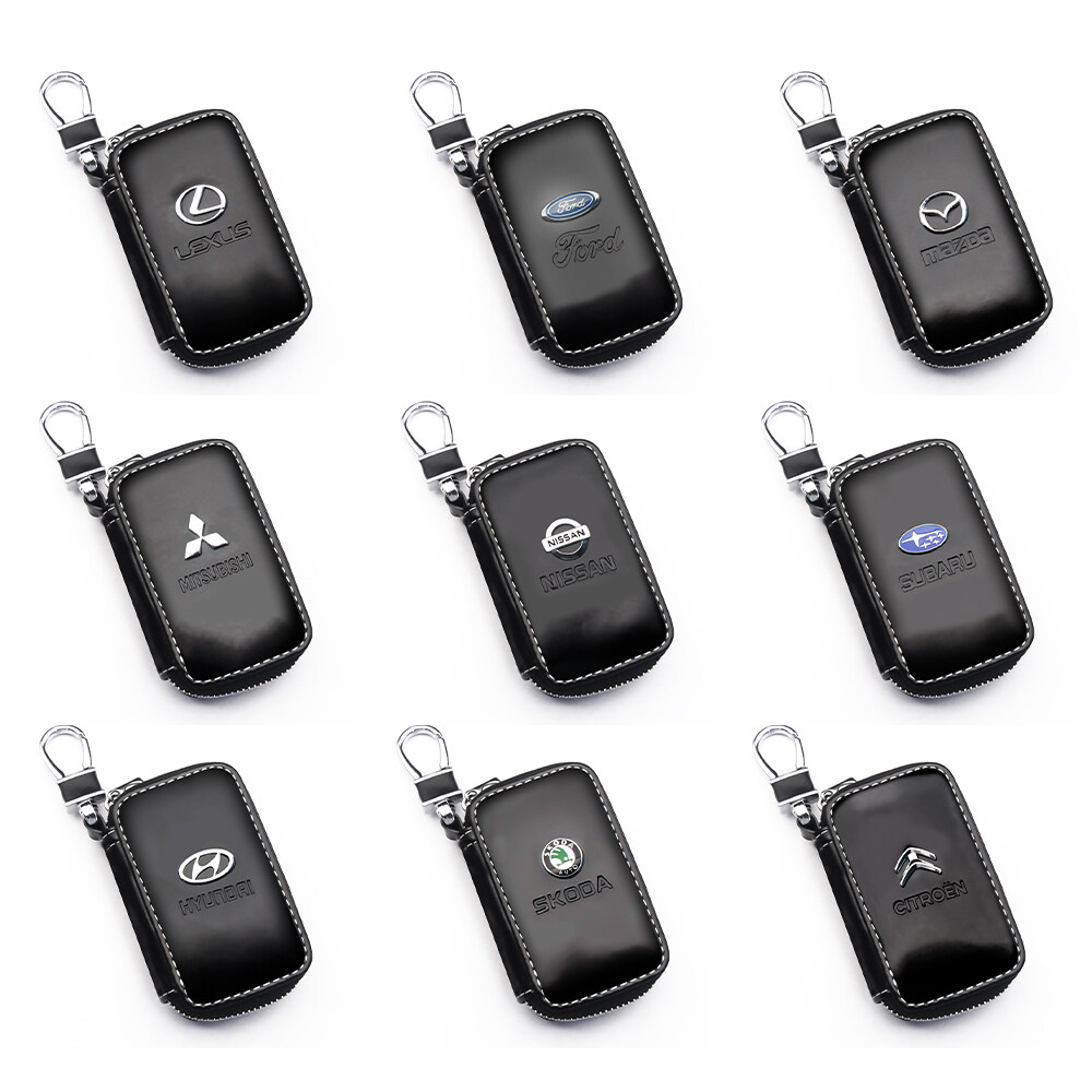 Ouligay Car Fob Protector Car Key Holder Universal Premium Key Fob Holder Keychain With Zipper Closure Keychain Pouch Leather Car Key Fob Case With