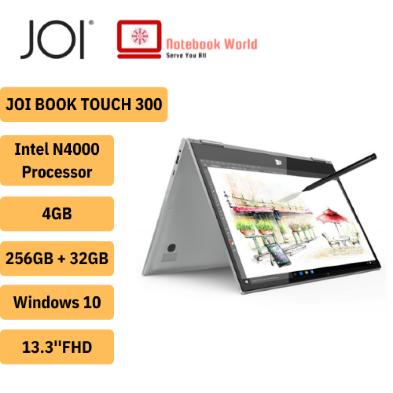 JOI Book Touch 300 /13.3 FHD Touch Laptop Silver (Celeron N4000, 4GB, 32GB+256GB, Intel, W10) Malaysia