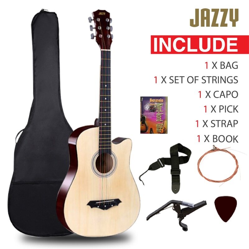 JAZZY 38 Inch Acoustic Guitar Natural Cutaway Basic Guitar Malaysia