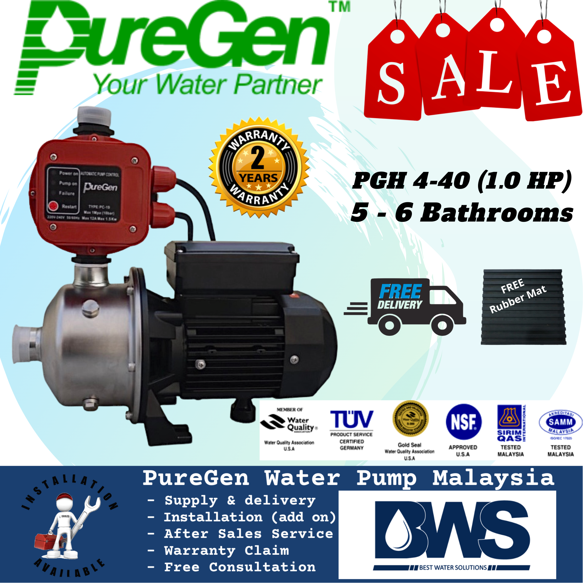 PUREGEN PGH440 Water Pump Malaysia (Silent Pump) Puregen Pump PGH440