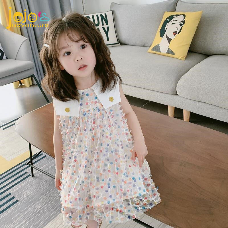 【JOJO'S ADVENTURE】Girls' dresses 2020 new summer fashion Children's wear Puffy mesh Fairy skirt Baby princess 0-4 years old white