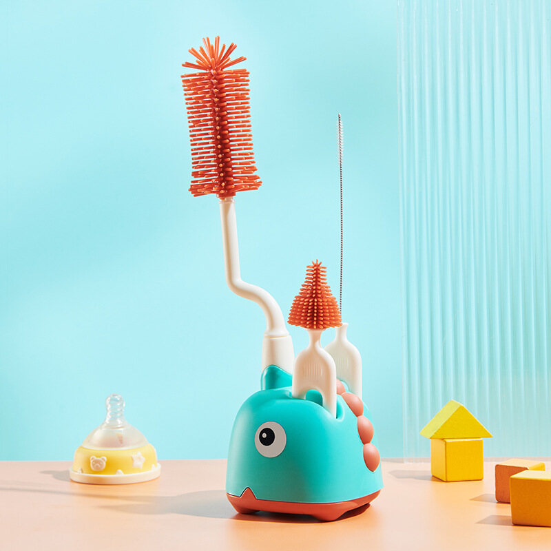 JOYNCLEON Silicone bottle brush baby pacifier brush straw brush with storage and placement base cleaning brush set