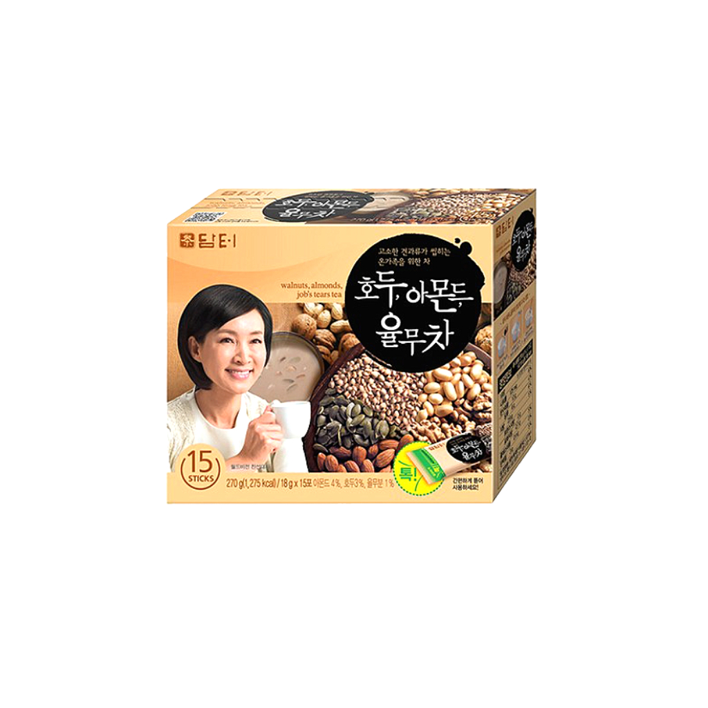 DAMTUH Natural Walnut Almond Adlay Tea – 15 Sticks – Korean Grain Powder Drink – Caffeine Free