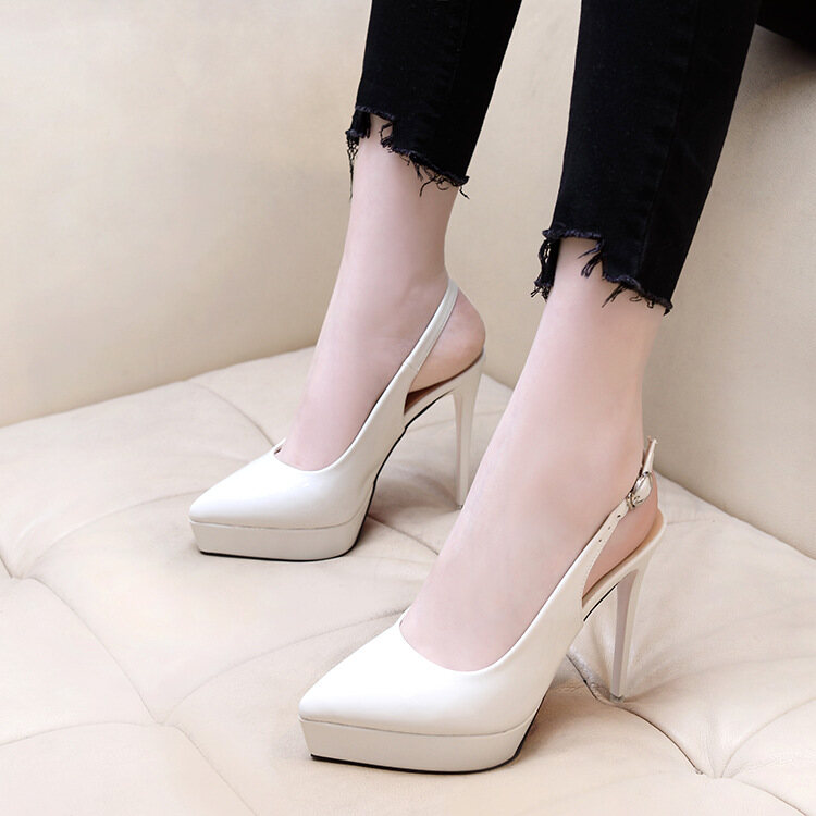 Women's Classic Patent Leather Slip-on Hollow Stiletto Heel Professional Work Pointed High Heel Shoes 12cm