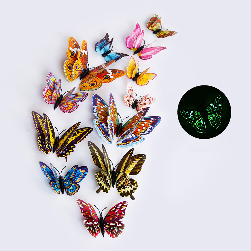 mandari 12Pcs 3D Butterfly Glow in The Dark Decal Wall Magnetic Sticker Room Home Decor