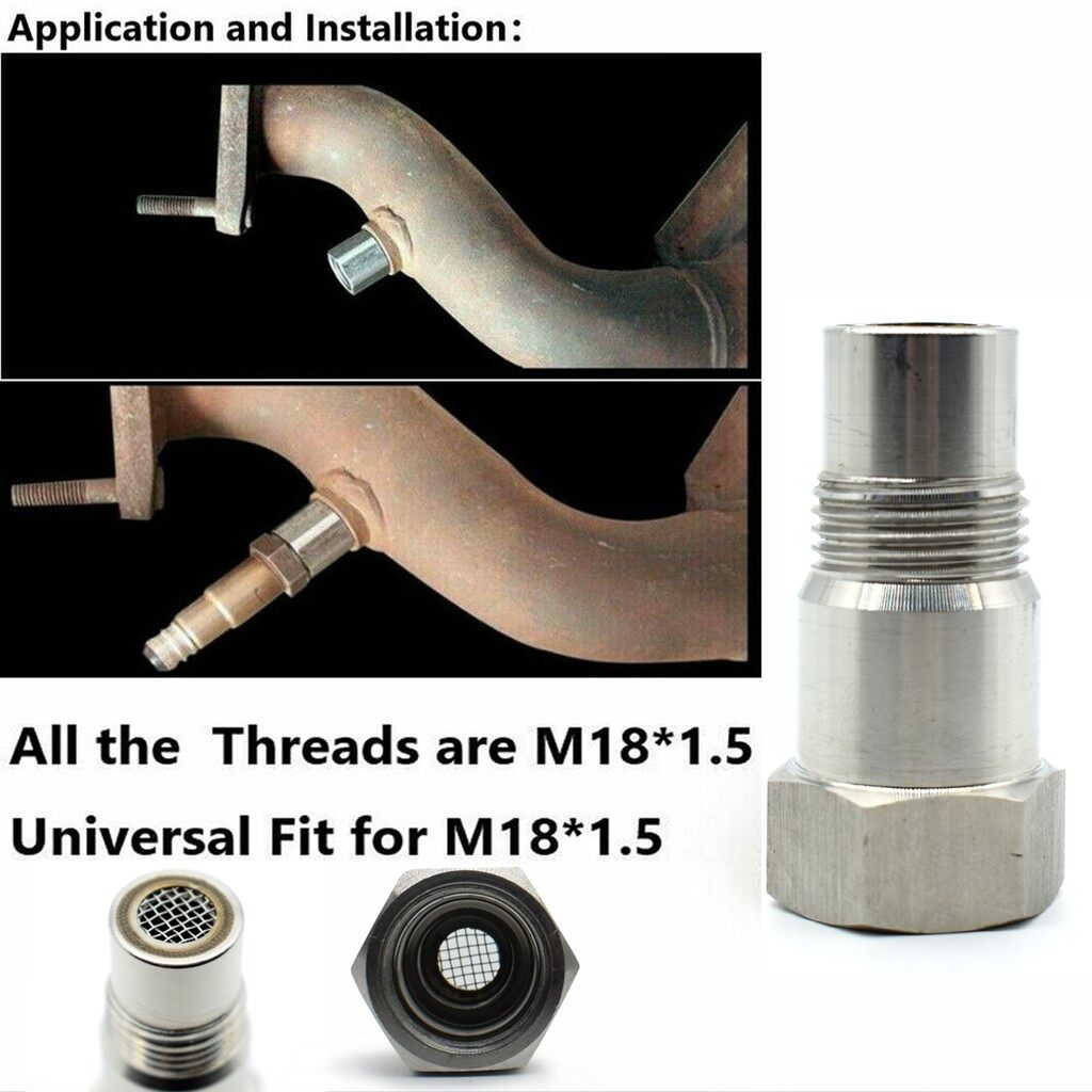 xps Car CEL Fix Check Engine Light Eliminator Adapter Oxygen O2 Sensor Spacer Weld Bung Plug Wideband Nut Cap Kit Set M18 x 1.5 Silver Car Parts Accessories