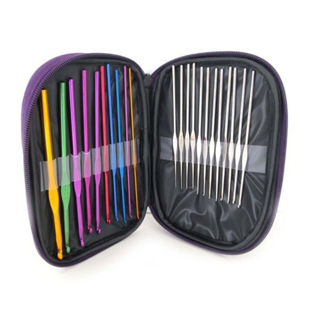 22 Pcs/Set Ergonomic Multi Colour Stainless Steel Crochet Hooks Yarn Knitting Needles 2 8mm Sewing Tools with Case