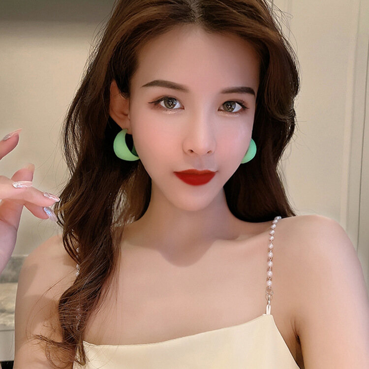 Frascati New Korea Cute C-shaped Candy Color Acrylic Resin Hoop Earrings For Women Girls Aesthetic Jewelry Summer Accesories