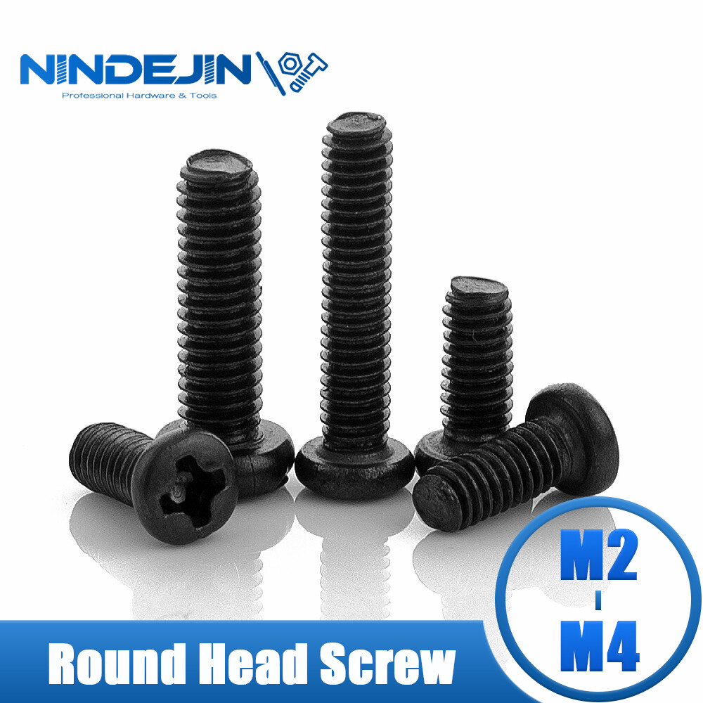 NINDEJIN 55pcs Cross Recessed Pan Head Screw M2 M2.5 M3 M4 Carbon Steel Black Phillips Machine Screw GB818