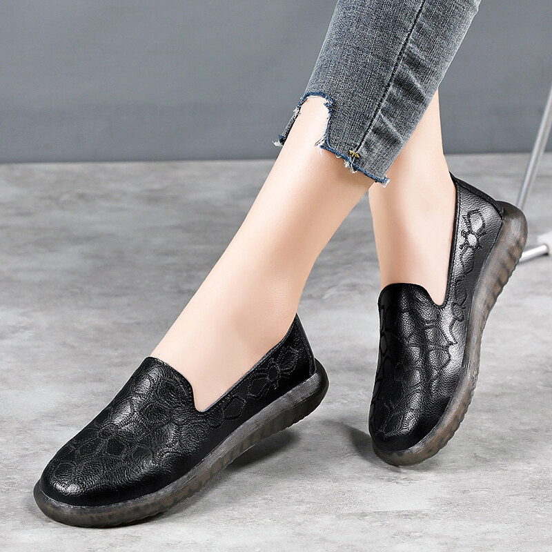 DOSREAL Genuine Leather Flat Shoes For Women Korean Style White Shoes Slip On Casual Loafers For Women Ladies Women Shoes Flats