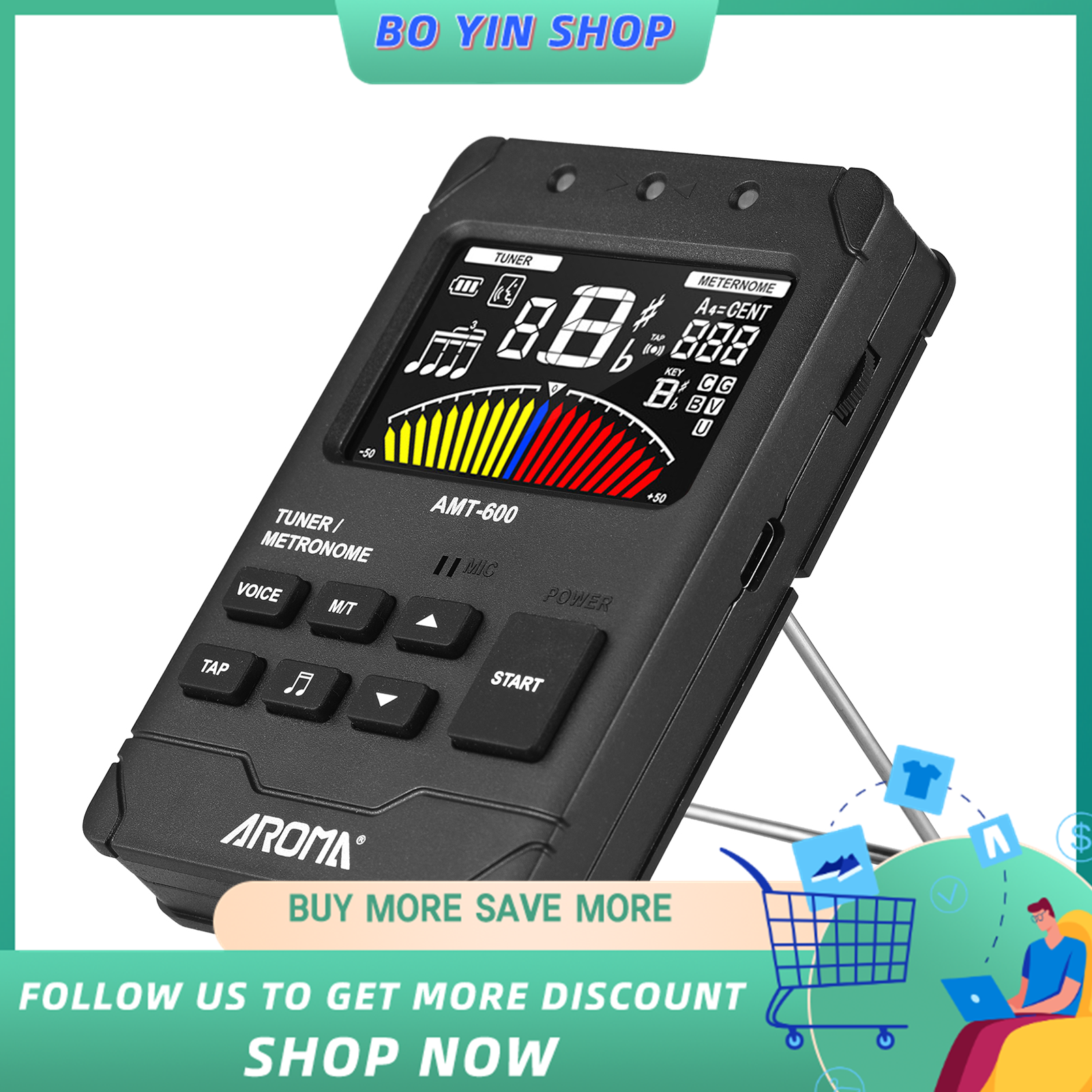 AROMA AMT-600 Tuner & Metronome & Tone Generator 3-in-1 Rechargeable 2.5-inch Color LCD Guitar Tuner Mini Digital Metronome Electronic Metronome with Clip-on Pickup Cable for Guitar Bass Ukulele Violin