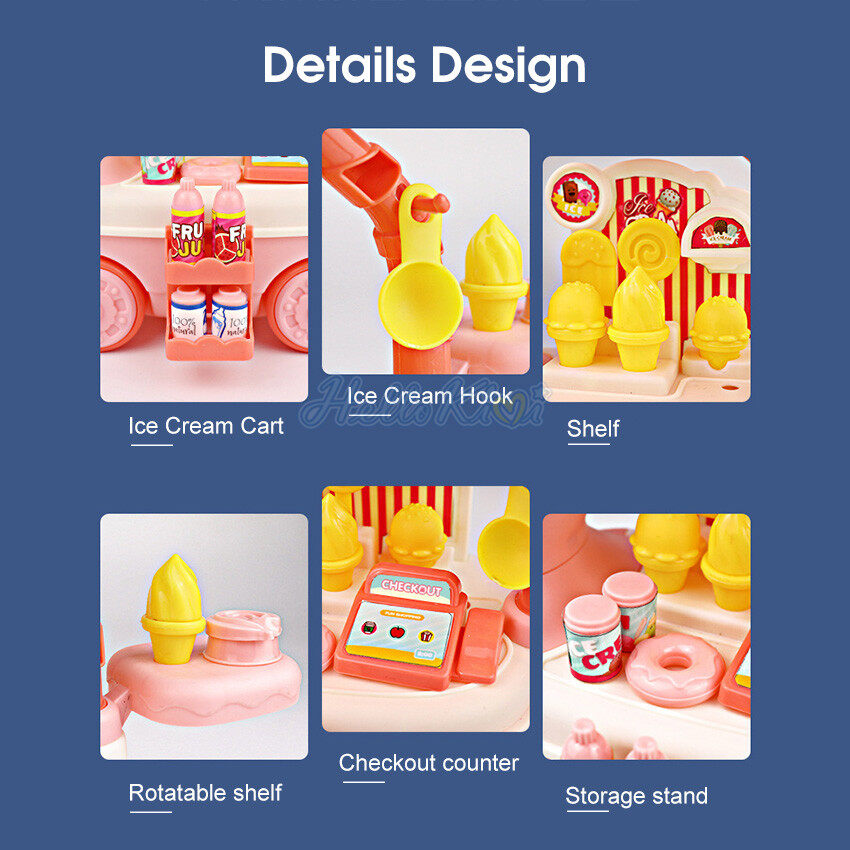 HelloKimi 27or28PCS Children Kitchen Toy Set Cart Ice Cream Toy Movable