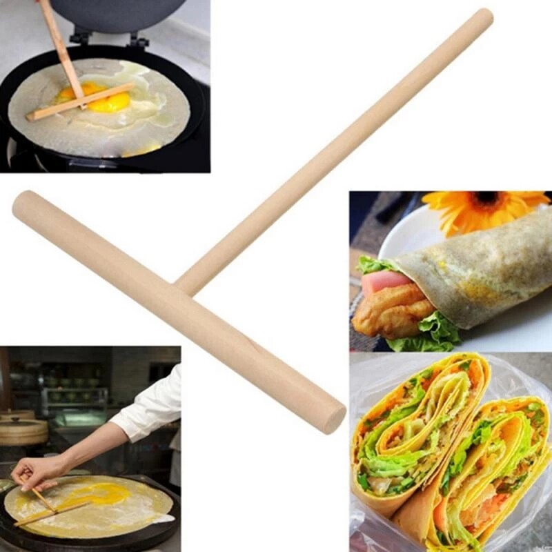Wooden Stick Kitchen Tool DIY Pancake Shelf Spreader Stick Egg T-shaped Crepe Maker Machine