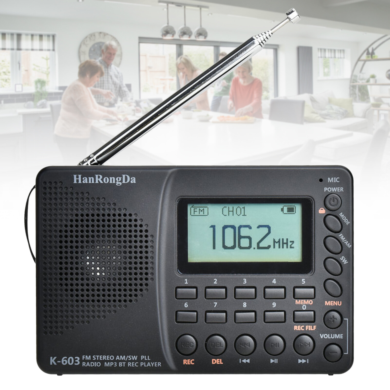 K-603 Digital Radio Multifunctional Long Standby Time Portable Practical Bluetooth-compatible 5.0 Radio for All Ages Bluetooth Radio Convenient