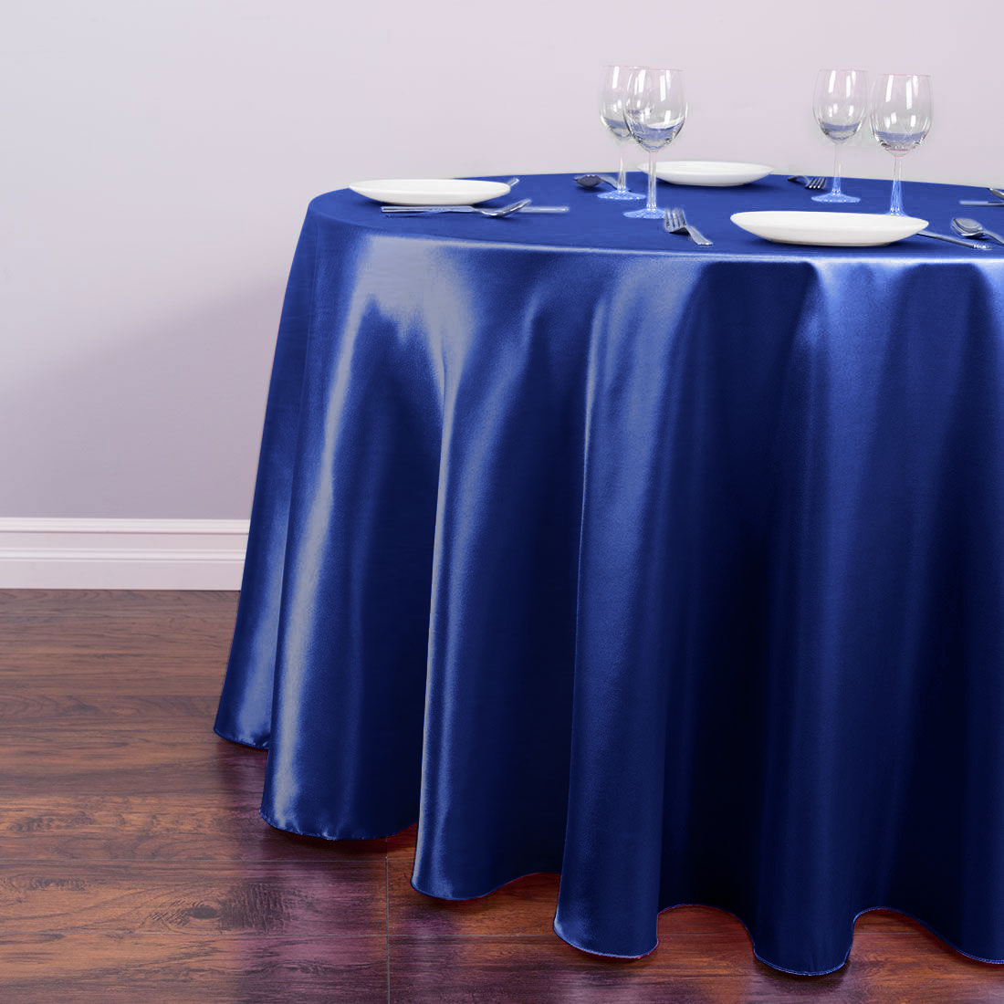 Meja bulat Satin meja kain krismas Tablecloths Royal Blue Table Cover