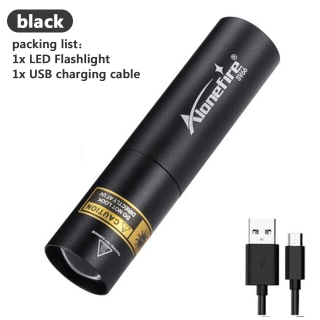 AloneFire SV66 Zoom Mini 365nm UV Flashlight Ultraviolet USB Rechargeable Portable UV Money Detector LED Torch