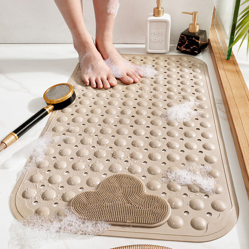 Bathroom Mat Non-Slip Shower Floor Mat with Suction Cup PVC Massage Particles Foot Pad Non Slip Resistant Drain Holes Hotel Bathtub Floor Mat Environmentally Friendly Rubber Bath Carpet