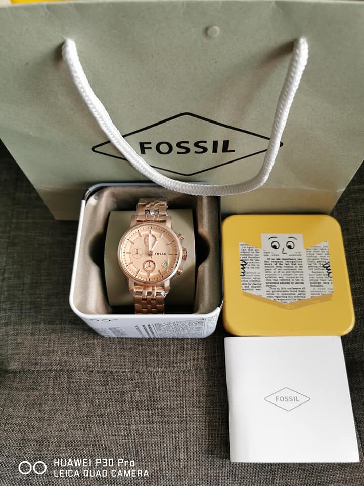 Real Photo Original Fossil Women s Boyfriend Chronograph Watch ES3380 Rose Gold Jam Tangan Wanita Lazada