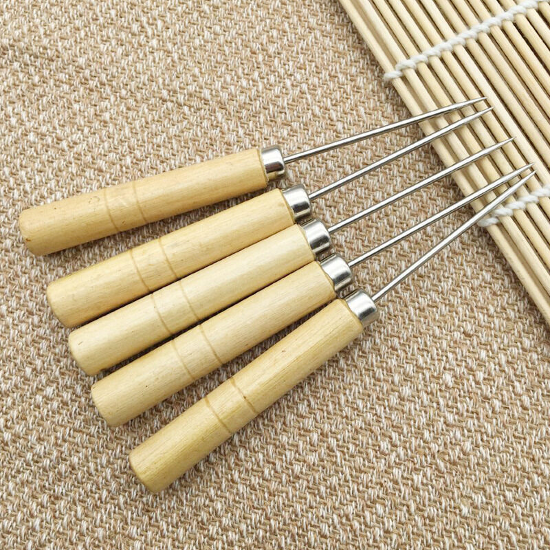 Pack Of 2 Nice Wood Handle Pin Punching Hole Maker, Scratch Awl Sewing Repair Tool For Leather Craft Cloth Tent, DIY Stitching Repair Sewing Yellow
