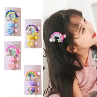 Girls Hair Clips Cute Rainbow Clouds Design Hair Pin Set Children
