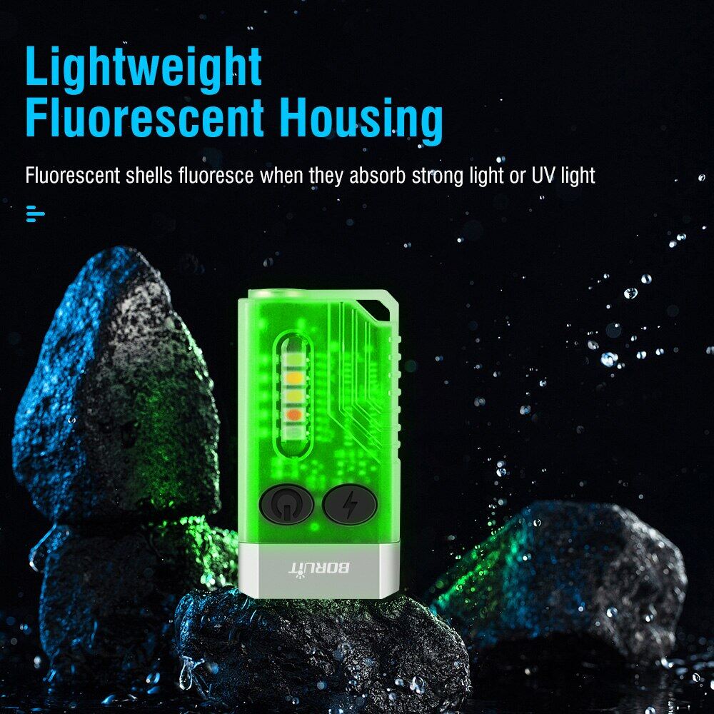 Boruit V10 Portable Micro Flashlight EDC Keychain Flashlight Type-C Rechargeable 365Nm UV Flashlight Beep Portable Alarm Torch