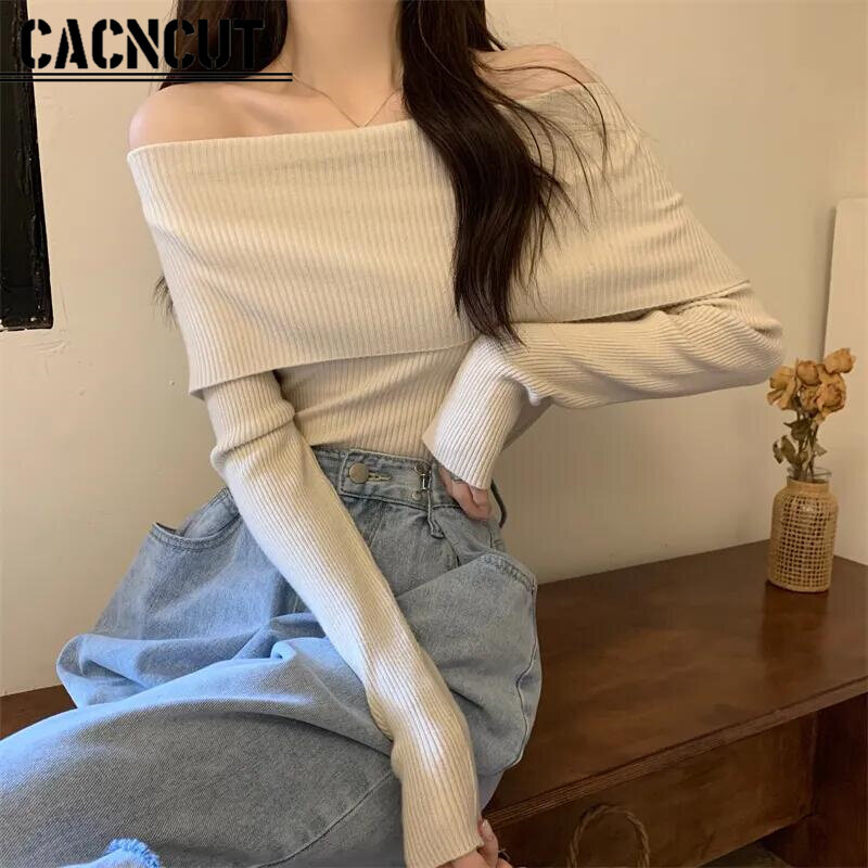 CACNCUT Women Crop Top Korean Style Chic Square Collar Blouse Top