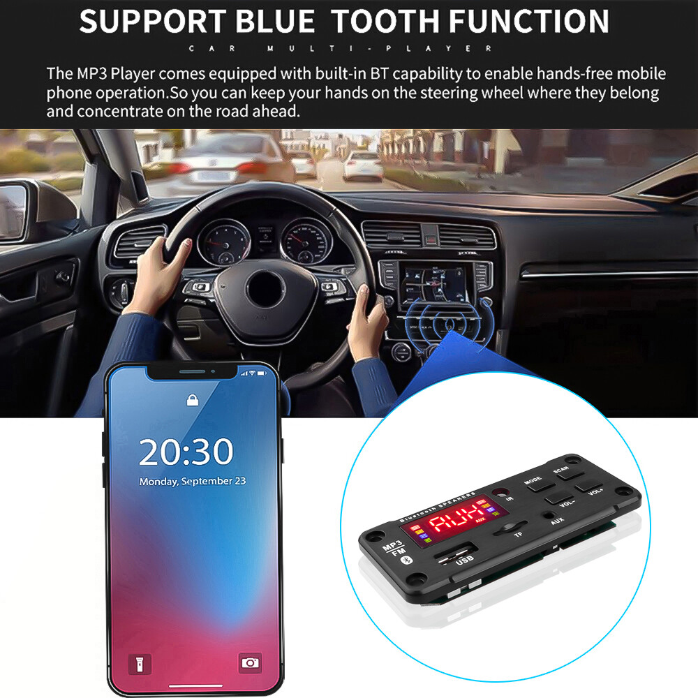 5V-12V Bluetooth 5.0 MP3 Player Decoder Board Handsfree Car Radio With MIC Support Recording FM TF Card AUX Audio Module For Car