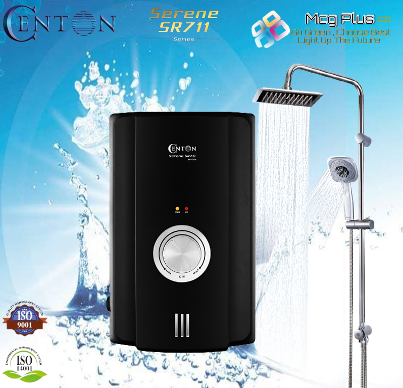 CENTON Instant Shower Water Heater - Serene Series SR711 ESP RS Matte Black  DC Silent Pump With Rain Shower Set 4.2kW | Lazada