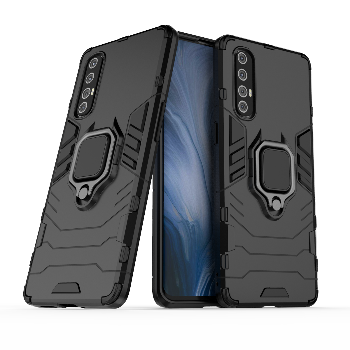 XICCI for OPPO Reno3 Pro Case, Silicone TPU and Hard PC Luxury Armor Shockproof Metal Ring Holder Cover Phone Casing