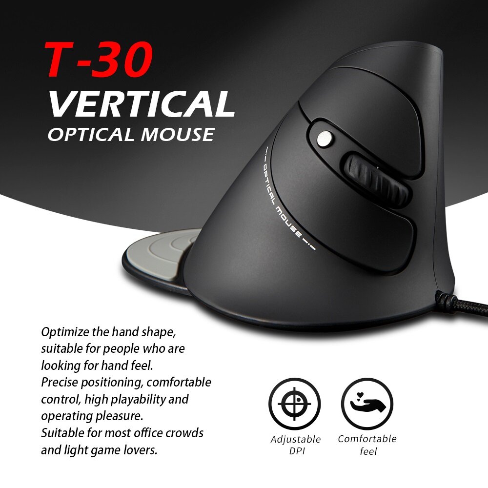 ZELOTES T-30 Chuột Quang Có Dây Chuột Đứng Có Dây USB Chuột Chơi Game 6 Phím Chuột Công Thái Học Với 4 Có Thể Điều Chỉnh DPI Cho PC Máy Tính Xách Tay