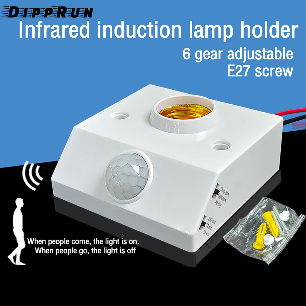 DIPPRUN 110-240V E27 LED Bulb Base Human Induction Motion Sensor Light Socket Adapter Holder with Infrared Sensor