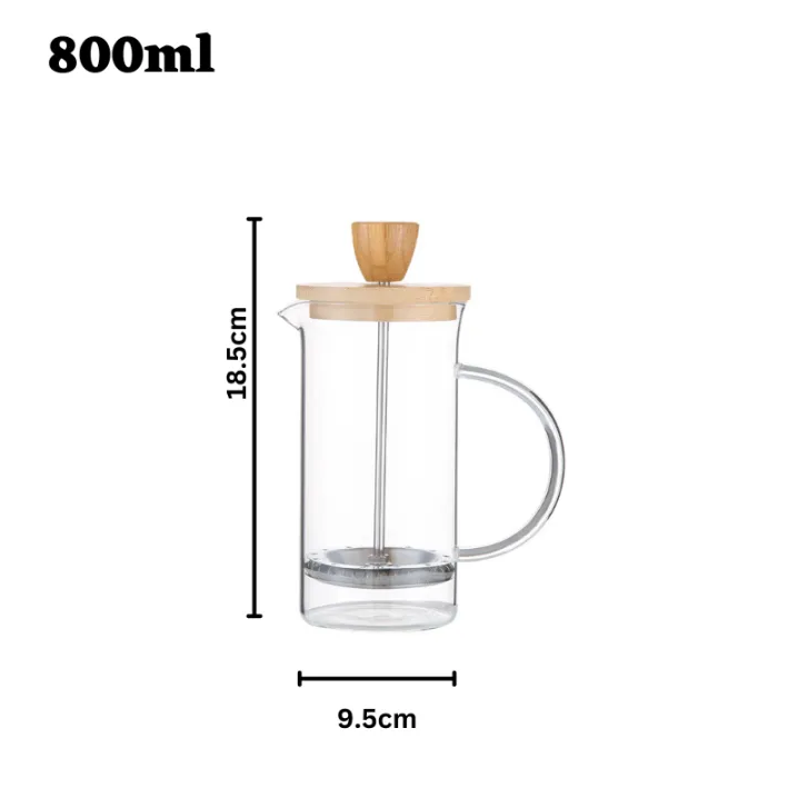 High Quality -350ml /600ml/800ml/1000ml Borossilicate glass French Press Coffee Maker with bamboo lid
