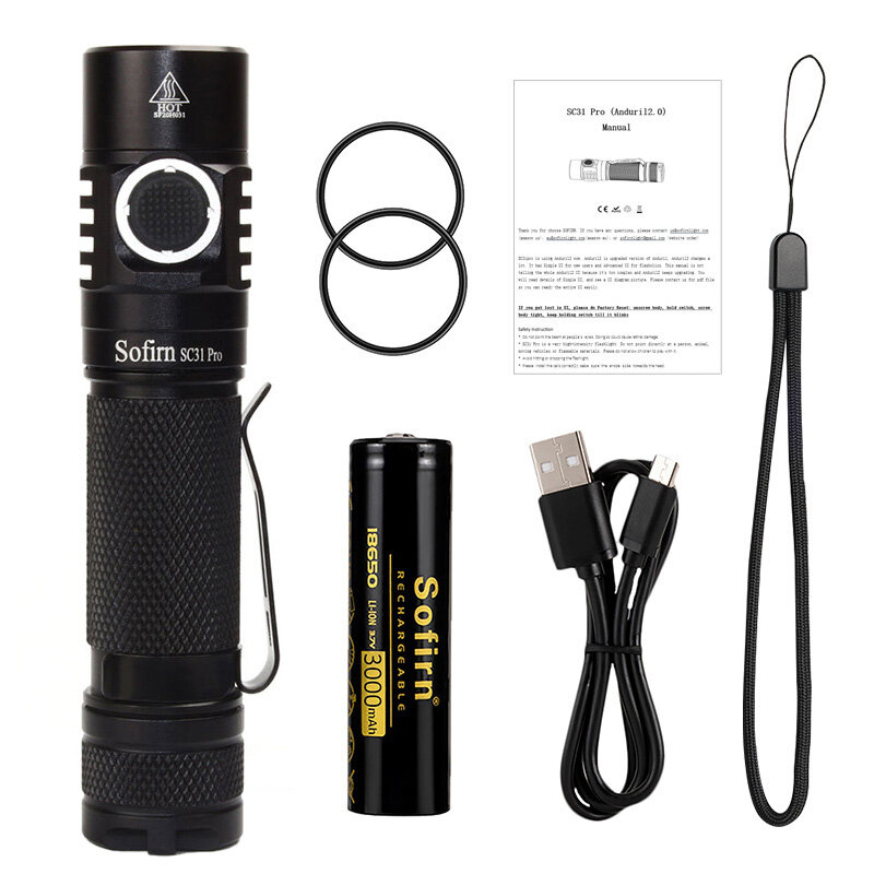 Đèn Pin LED Sofirn SC31 Pro, Cổng Sạc USB C Mạnh Mẽ 18650 SST40 2000LM Anduril