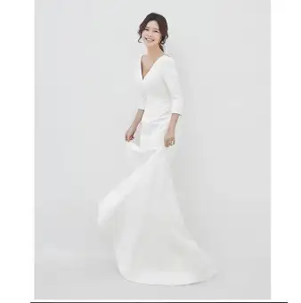 Satin Wedding Dress 2019 New Temperament Simple V Neck Sleeve