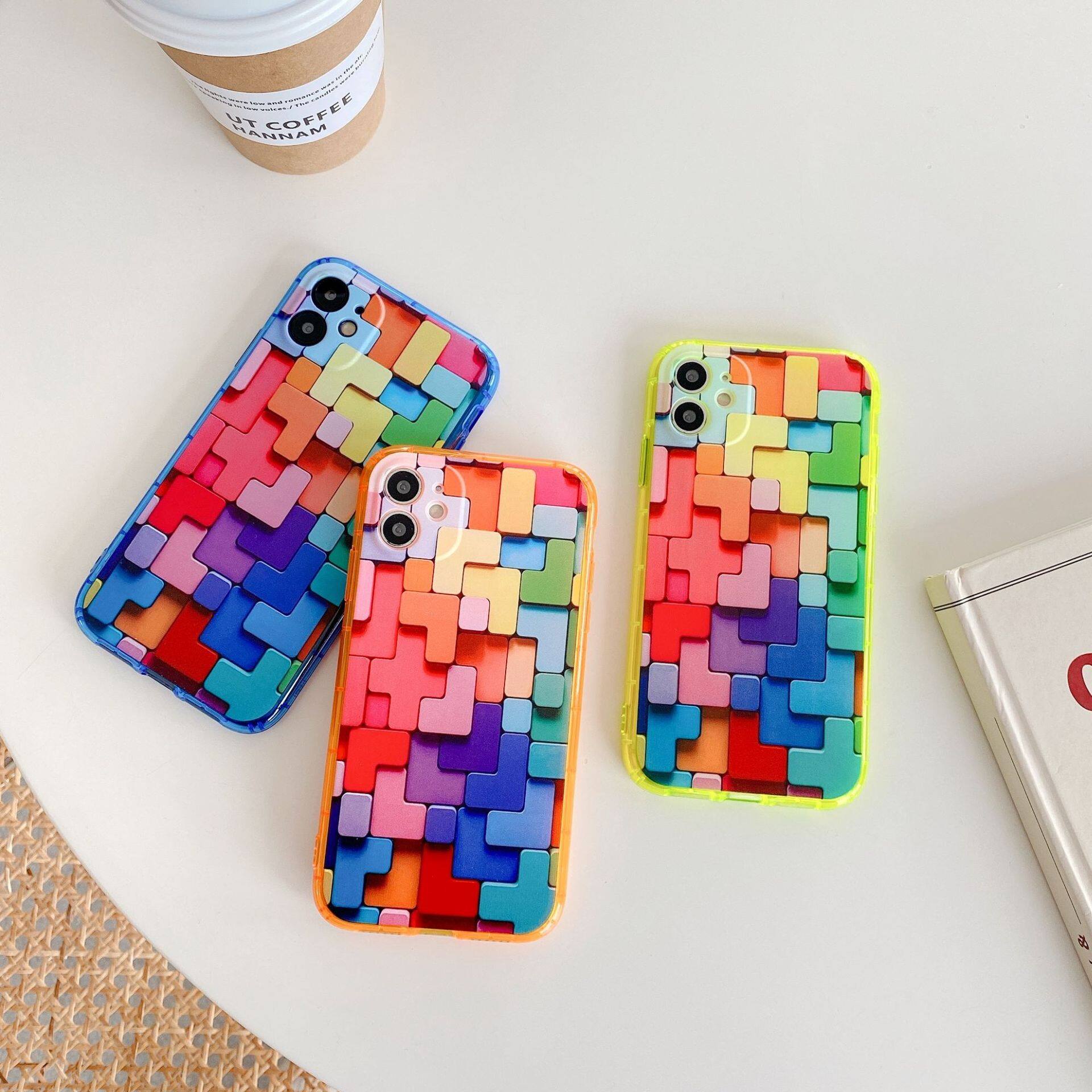 Rainbow Visual 3D Cube Phone Case For iPhone 14 Pro Max 13Pro Colorful Soft TPU Full Body Protective Cover Fashion Simple Back Cover