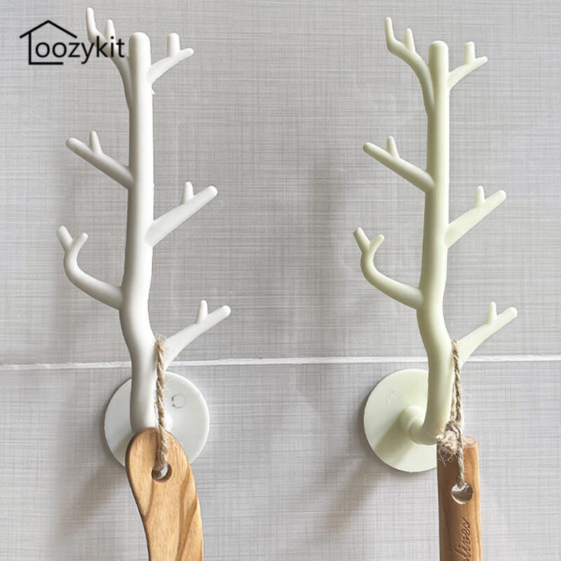 Loozykit Wall Hooks Tree Branch Hooks Non Punch Wall Hanging Hook Key Hat Hook