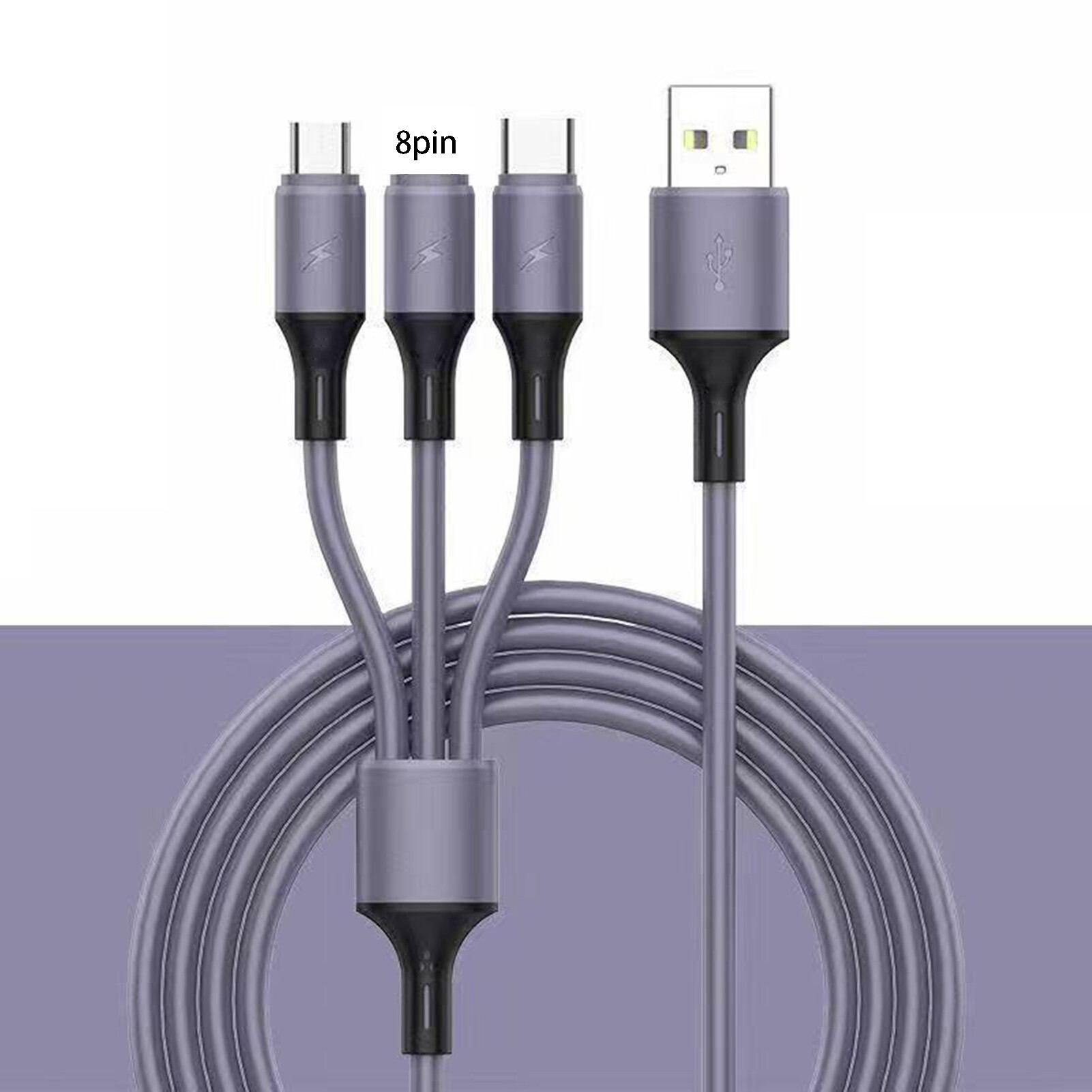 yeqinhuia Data Cable Universal Fast Charging 3 in 1 Liquid Silicone 8-pin Micro USB Type-C Charging Cable for Office Data Cable Universal